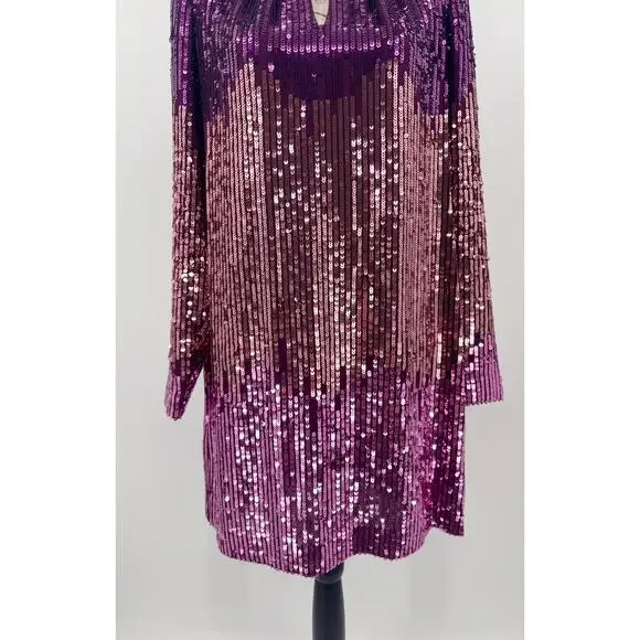 B55 Kate Spade Sequin Mini Dress Women 4 Shift Ombre Sparkly Mardi Gras Y2K Glam
